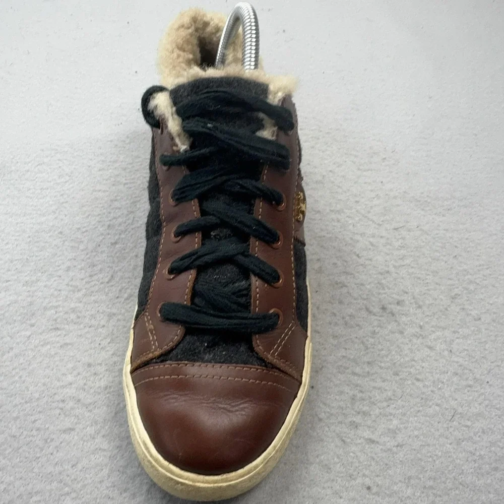 Tory Burch Shearling Wool Felt Shoes Womens Size 9 Brown Low Top Casual Sneakers